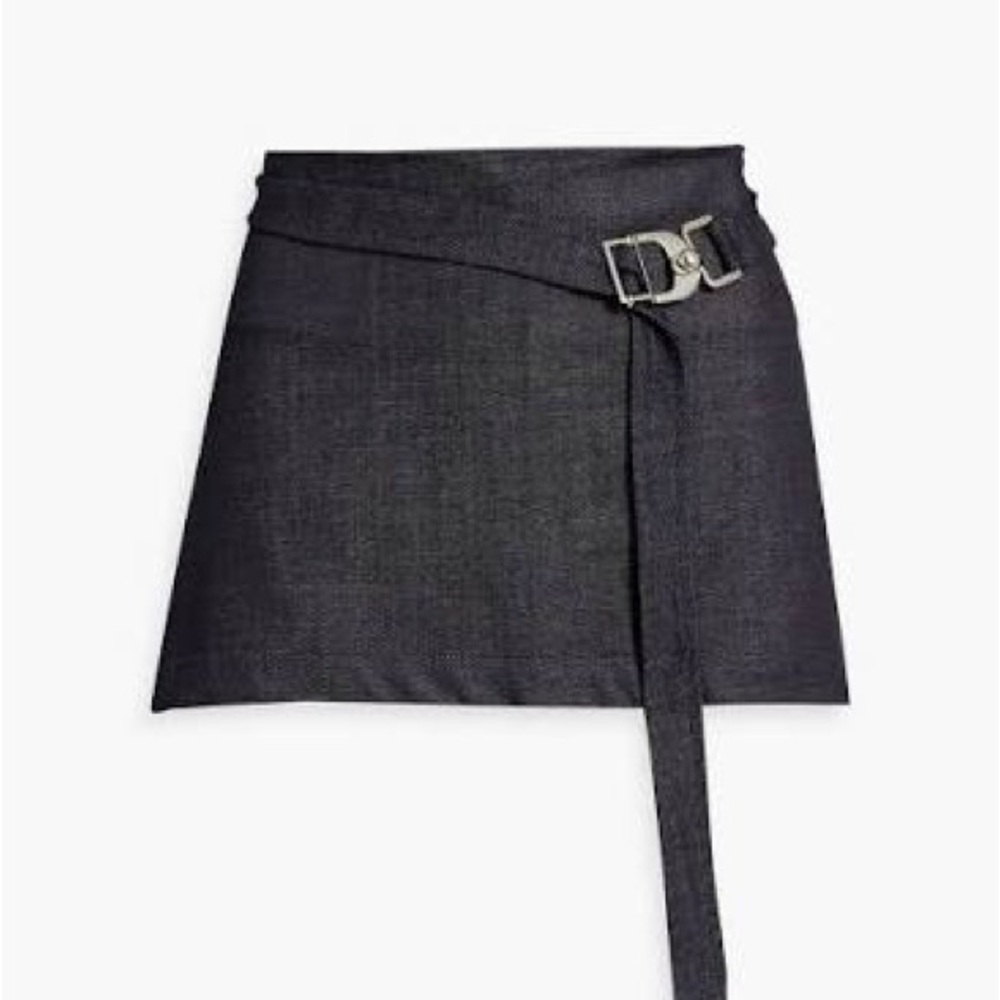 Black Belted Denim Mini Skirt